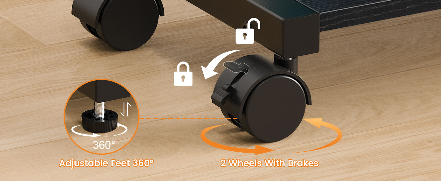 Adjustable PC Tower Stand CPU Holder Cart with Charging Station