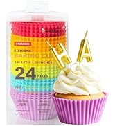 Katbite Reusable Silicone Baking Cups 24 Pack - Non-stick Muffin Cupcake Liners Set, Thick & Heav...