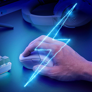 image of a hand using a gladius iii wireless aimpoint with fast lightning graphic overlay