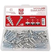 CrimsonMark 50Pcs Metal Self Drilling Drywall Anchors and Screws kit #8 x 1-1/4”- Superb Wall Anc...