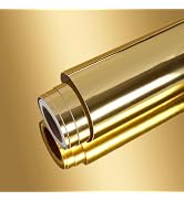 VEELIKE Glossy Metallic Gold Vinyl Roll Adhesive Reflective Non Glass Mirror Vinyl Sheet Peel and...