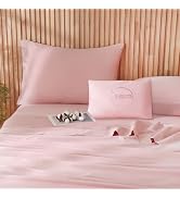 JSD 100% Cotton Sheet Set Twin, Dusty Pink Sateen Sheets 300 Thread Count, Soft Breathable Bed Sh...