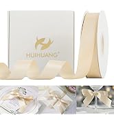 HUIHUANG Champagne Satin Ribbon 1 inch Silk Satin Ribbon 50 Yards Double Face Satin Ribbons for W...