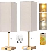 Table Lamp for Bedroom set of 2,3-Color Bedside Lamps with Pull Chain Table Lamps for Nightstand ...
