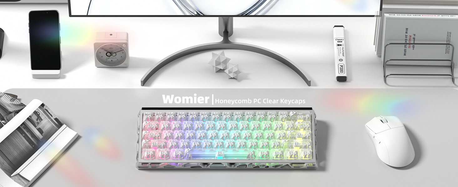 Honeycomb Clear Keycaps, Black Shine Through Keycaps, Jelly Keycap Transparent keyboard Cap