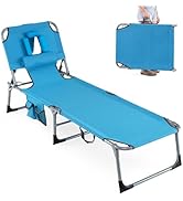 Goplus Tanning Chair, Folding Beach Lounge Chair with Face &Arm Hole, Position Adjustable,Removab...