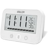 Waterproof Timer and Clock, Digital Wall Hanging Clock for Shower, Large Display Bathroom Clock w...