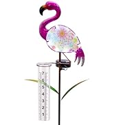 Flamingo Rain Gauge Outdoor, Solar Garden Stake Rain Gauges for Yard with LED Lights & Plastic Me...