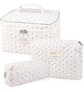 Makeup Bag Set, Quilted Makeup Bag, Large Floral Cosmetic Bag for Women, Cute Cotton Makeup Bag, ...
