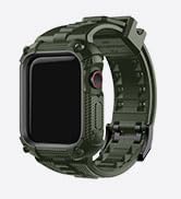 Rugged olive green protective watch case with raised edges and tactical-style design for smartwatch.