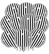 12 Pack 18 Inch Striped Balloons Helium Foil Mylar Black and White Striped Balloons for Black&Whi...