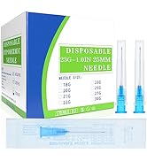 100Pack 23 Gauge 1 Inch Syringe Needles, Disposable Luer Lock Sterile Supplies