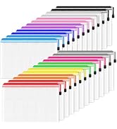 Smarpau A5 Mesh Zipper Pouch, 24 Pack 12 Colors 9.5" x 7.1" Zipper Pouches for Organizing, Waterp...