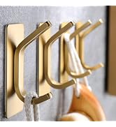 Taozun 4-Pack Adhesive Hooks - Brushed Gold Towel Hooks, Stainless Steel Wall Hooks Holder for Ha...