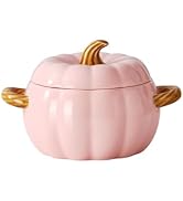 JUSTUP Dutch Pot with Lid, Pumpkin Shaped Ceramic Dessert Bowl, Cute Pumpkin Bowl, Pumpkin Shaped...