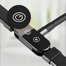 Black electronic device or adapter with circular interface and control buttons shown from multiple angles on white background.