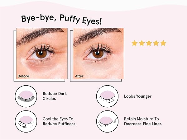 Say goodbye to puffy eyes! Our gold under eye patches with before and after model comparison