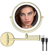 WZRUA Rechargeable Wall Mounted Lighted Makeup Mirror Polished Gold,8 Inch Double-Sided LED Vanit...