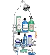 KeFanta Shower Caddy over Shower Head, Silver Hanging Organizer, Storage Rack with Hooks for Razo...