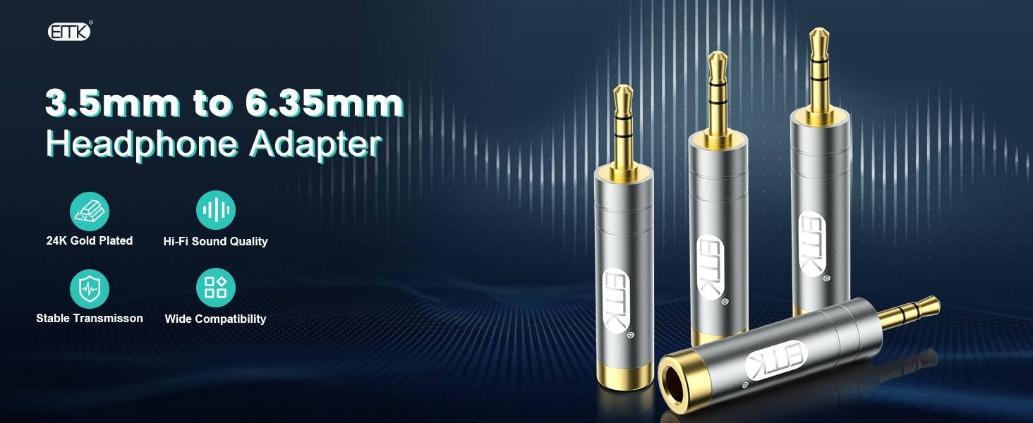 1/4'' to 3.5 mm Stereo Pure Copper Headphone Adapter