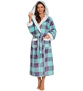 iniber Plush Robes for Women, Womens Robe Long, Fuzzy Fluffy Soft Warm Fleece Hooded Bathrobe