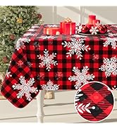 Smiry Christmas Rectangle Table Cloth, Waterproof Vinyl Tablecloth with Flannel Backing, Wipeable...