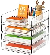 FANXIYQ 4-Tier Acrylic Paper Tray Organizer, Clear Stackable Desk File Organizer for Documents, F...