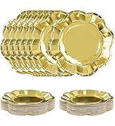 SietDESEO 50 PCS Gold Paper Plates 9 Inch Scalloped Dessert Plates Gold Disposable Plate for Part...