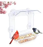 JICYOUP Window Bird Feeder with 4 Extra Strong Suction Cups, Clear Bird Feeder with Dual Seed Tra...