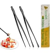 GEEKHOM 2 Pcs 12-Inch Black Professional Chef Tweezers, Stainless Steel Fine Tongs for Precision ...