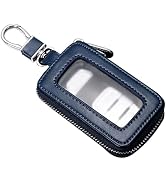 Qurbuns Leather Car Key Fob Case, 2.2" x 3.5" Car Key Fob Protective Cover with Zipper and Metal ...