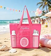 MRYAWXBK Personalized Beach Bag with Embroidered Name, Custom Name Mesh Tote Bag for Women, Folda...