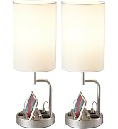 Dreamholder Table Lamp with 3 USB Charging Ports, Modern Desk Lamp with AC Outlet and Phone Stand...