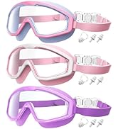 QALLY Kids Goggles Age 4-16, Anti-Fog UV 180°Clear View Kids Swim Goggles, 3 Pack Swimming Goggle...