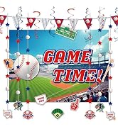 HonuGoGo Baseball Party Decorations, 33PCS Set with Game Time Backdrop, Paper Banners, Hanging Sw...