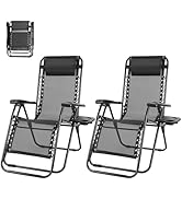 NEWBULIG Zero Gravity Chair Set of 2, Lounge Chair Folding Portable Adjustable Camping Reclining ...