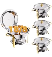 CAMMOO Gold 4 Pack Chafing Dishes for Buffet, 18/8 (304) Stainless Steel Food Pan with Lid, 6QT R...