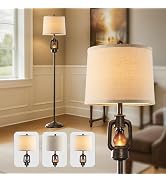 63'' Farmhouse Lantern Floor Lamp for Living Room with 2 Light Sources, Rustic Vintage Resin Tall...