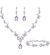 BriLove Wedding Jewelry Set for Women Bride, Y-Necklace Tennis Bracelet Dangle Earrings Set Cryst...