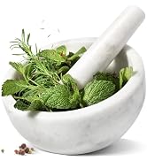 Koville Marble Mortar and Pestle Set, 7"-4 Cups Grinder Bowl for Guacamole, Salsa, Pill Crusher, ...