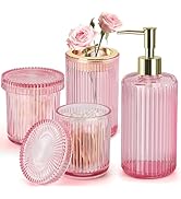 RYTOXILO Pink Bathroom Accessories Set, Pink Bathroom Decor Accessory Sets Complete, 4 Pack Ribbe...