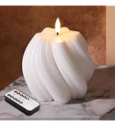 Girimax White Swirl Flameless Candles with Remote, Aesthetic Twirl LED Pillar Candle Housewarming...
