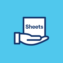 illustration of a hand holding a package of laundry sheets against a blue background