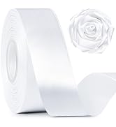 Mauproy 1-1/2 Inch Wide White Satin Ribbon, 50 Yards Solid Polyester Fabric Ribbon for Roses Maki...