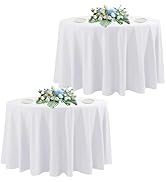 DAKKIONY 2 Pack Round Tablecloth White 120 Inch, Stain Resistant and Wrinkle Polyester Table Clot...
