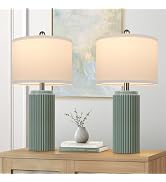 TOBUSA 23.5’’ Modern Green Ceramic Table Lamps Set of 2 for Living Room, Farmhouse Ceramic Bedsid...