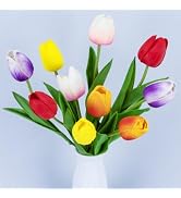 MAQIHAN 10 Multicolor Tulips Artificial Flowers - Fake Tulips Real Touch Flowers Artificial Tulip...