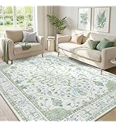 RELEANY Area Rugs 5'x7' Washable Non-Slip, Floral Vintage Distress Print Pattern Medallion Carpet...