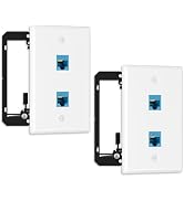 FGB 10Gbps Ethernet Wall Plate, 2 Port CAT6 Wall Plate and Jack, RJ45 Ethernet Wall Outlet with S...