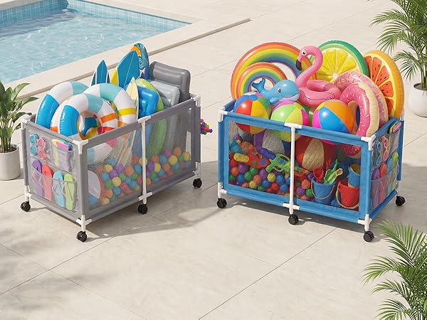 Gray & Blue Pool Storage Bin